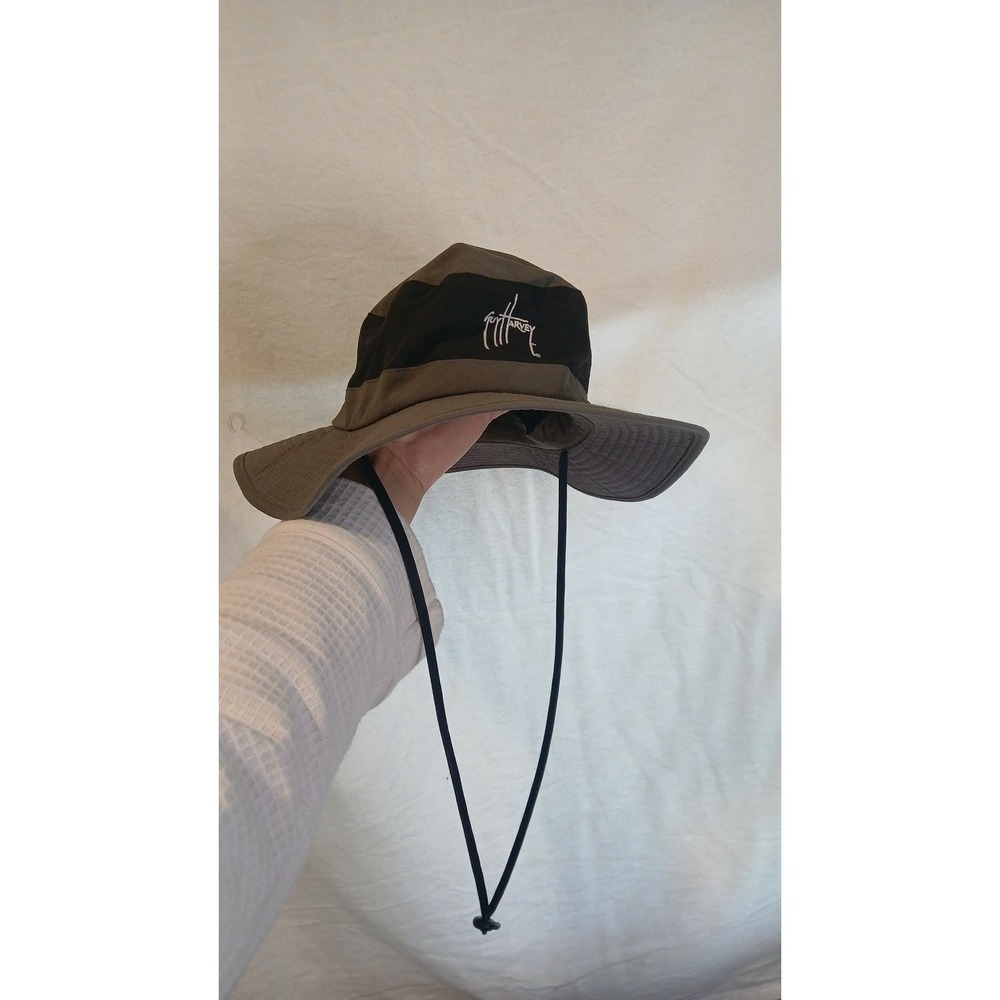 Guy Harvey Original Fishing Hat Mens Olive Green Black Wide Brim Boonie Sun Hat